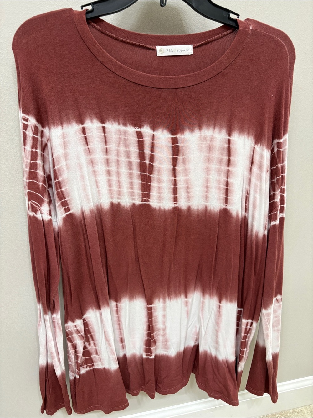 FSL Apparel Women's Long-Sleeve Tie-Dye Tee in Rust and White